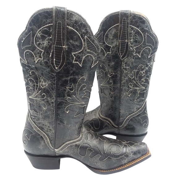 JB Dillon Women's Cowboy Boots Black Goat Leather Sz 10B Western Distressed EUC - Picture 7 of 16